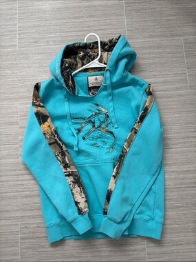 Legendary Whitetails Teal Hoodie with Camo Trim